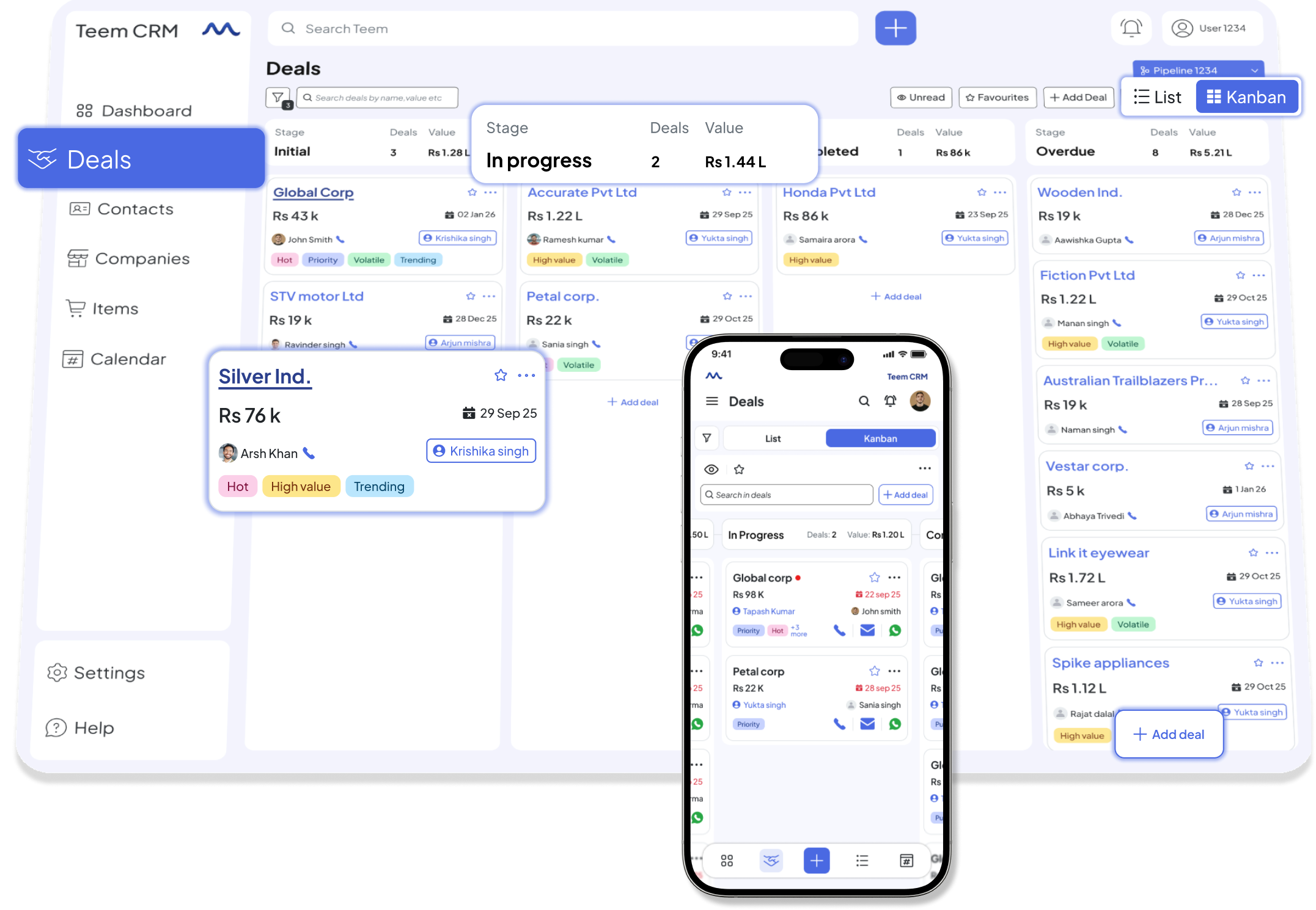 Teem CRM Product Display